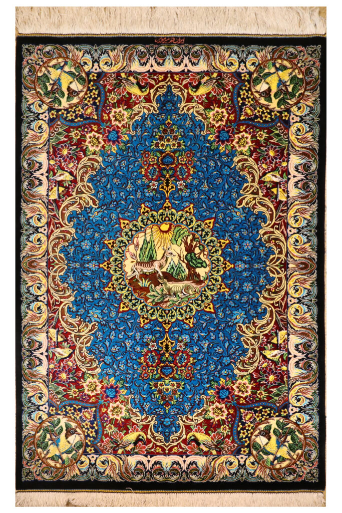 A Masterpiece of Qom: A Silk Medallion Area Rug. handwoven rug
