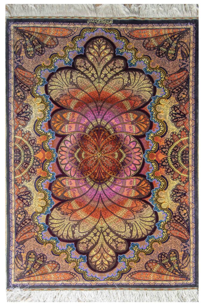 Brand New Purple Medallion Area Rug, Handmade silk rug in Qom