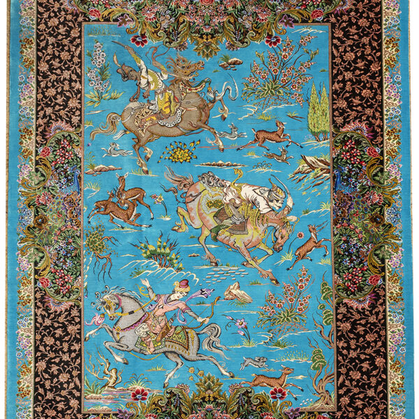 the brand new handmade Qom Hunting Animals silk Rug. handwoven rug
