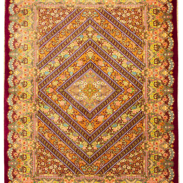 Handmade Qom All Silk Rug 3’28” x 4’92″