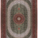 Handmade Medallion Silk green Rug 1