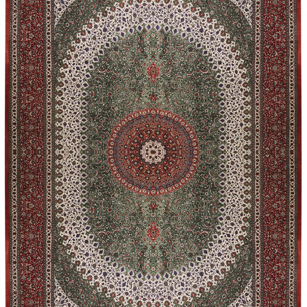 Handmade Medallion Silk green Rug 1