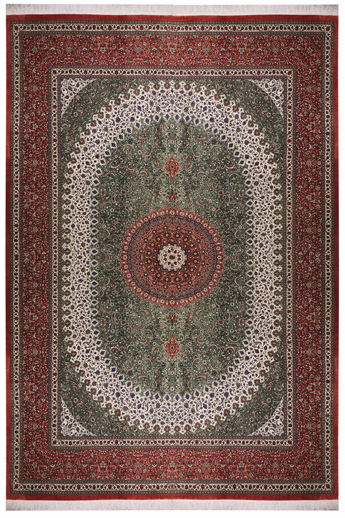 Handmade Medallion Silk green Rug 1