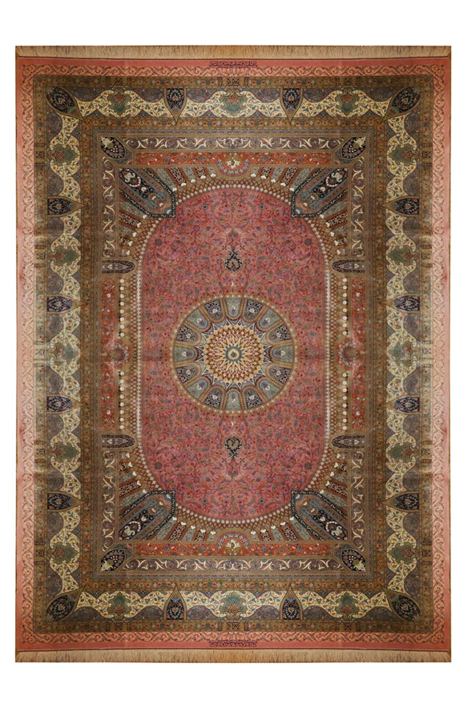 Handmade Pink Silk Rug from Qom. Handwoven Rug 3