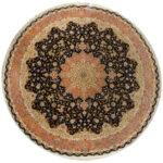 Exquisite Tabriz Black and Copper Medallion Round Rug 4