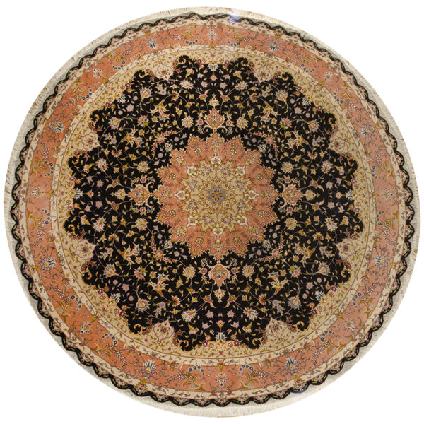 Exquisite Tabriz Black and Copper Medallion Round Rug 4