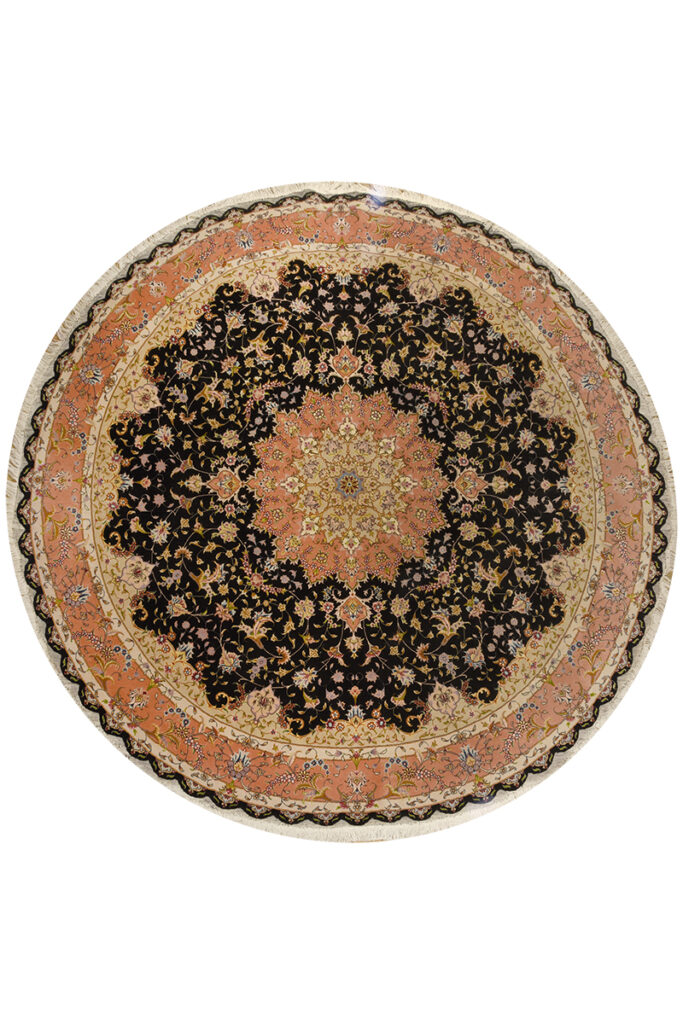 Exquisite Tabriz Black and Copper Medallion Round Rug 4