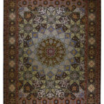 Handmade Dome Rug from Tabriz. handwoven green rug.