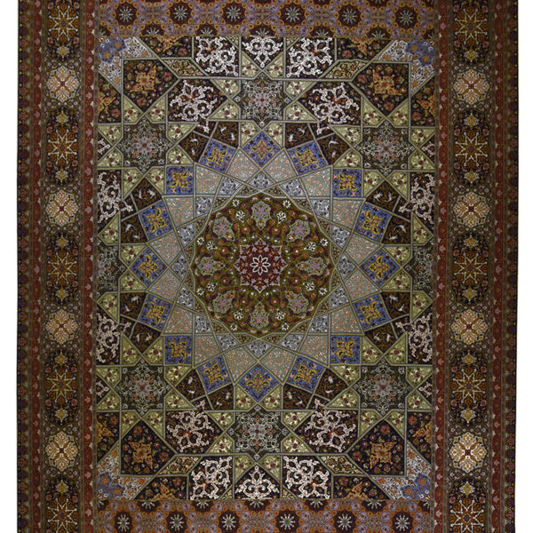 Handmade Dome Rug from Tabriz. handwoven green rug.