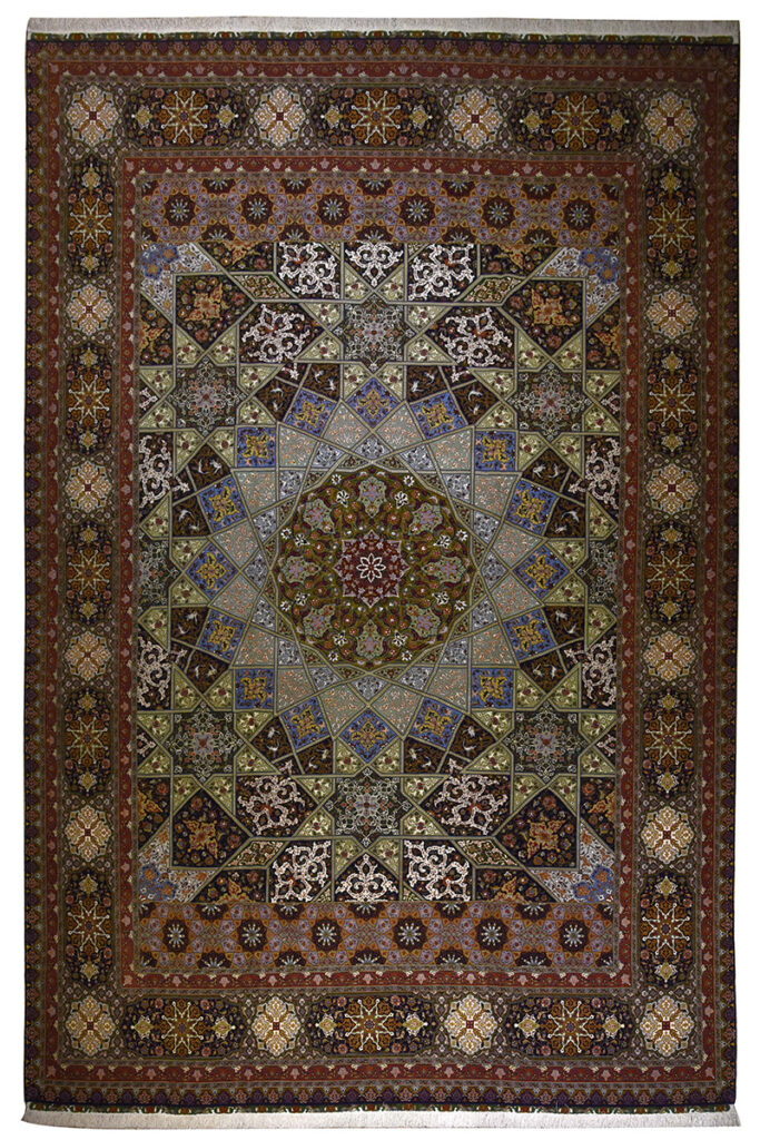 Handmade Dome Rug from Tabriz. handwoven green rug.